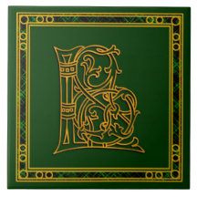 L Monograma "Irlandês Dourado em Verde" Azulejos c