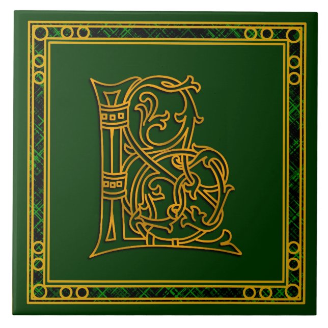 L Monograma "Irlandês Dourado em Verde" Azulejos c (Frente)
