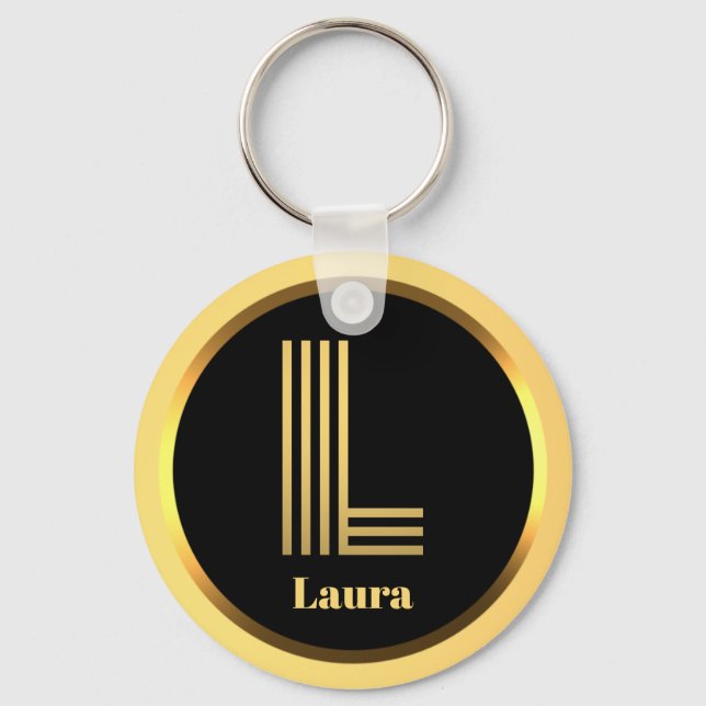 L Monograma - Letra Dourada Personalizada Chaveiro (Frente)