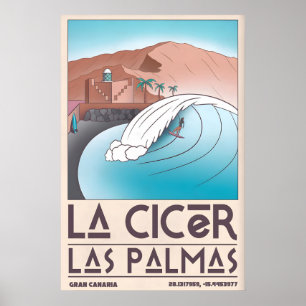 La Cicer Impressão de Surf Retro Cena de Praia (La