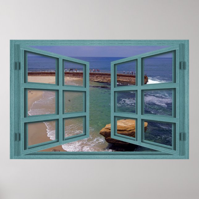 La Jolla Seal Beach 6 Pane Open Window Poster (Frente)