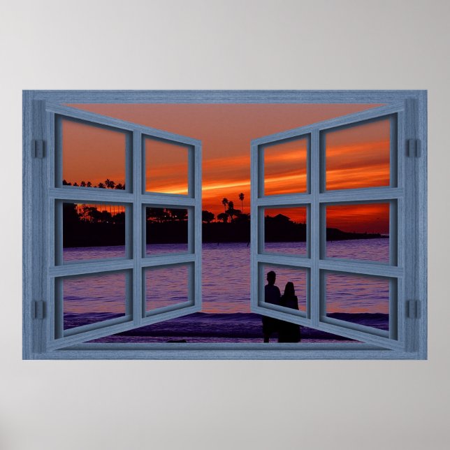 La Jolla Sunset Blue 6 Pane Abrir Poster (Frente)