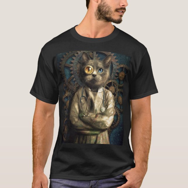 Lab Cat Steampunk T-Shirt (Frente)