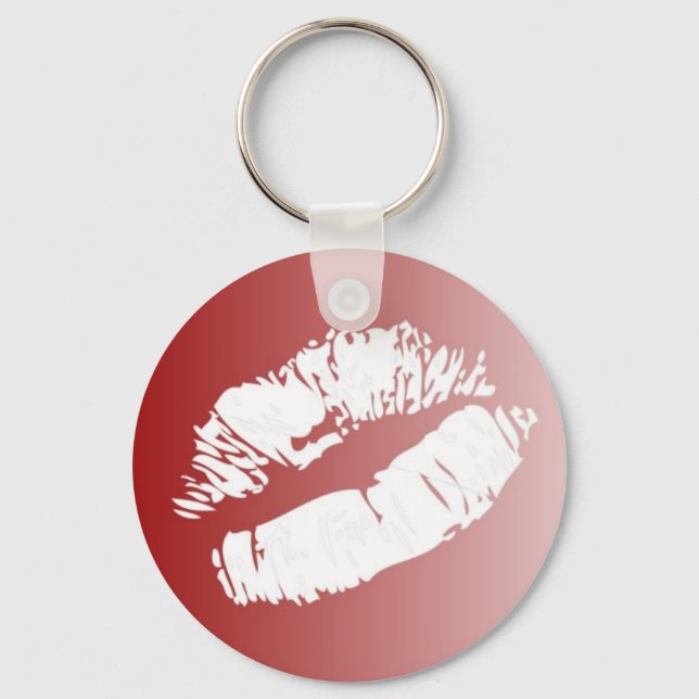 Lábios branco vermelho beijo chaveiro (Frente)