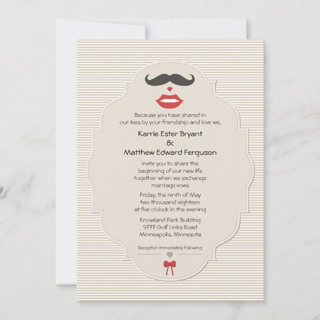 Lábios De Bigode De 5" x 7" Convite De Casamento R (Frente)