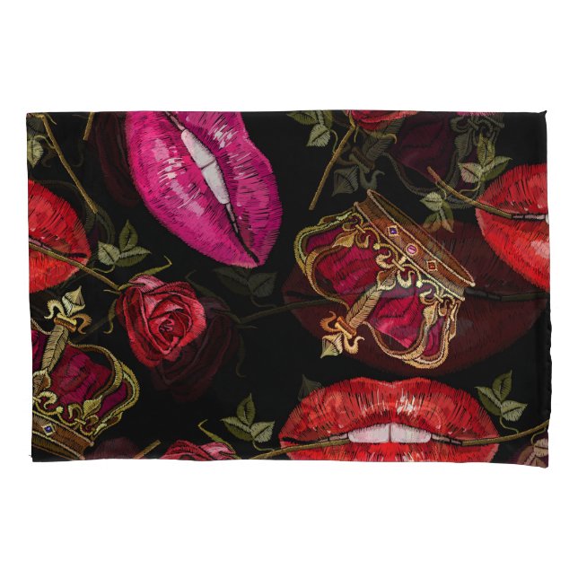 Lábios de bordados, rosas, padrão sem costura da c (Frente)