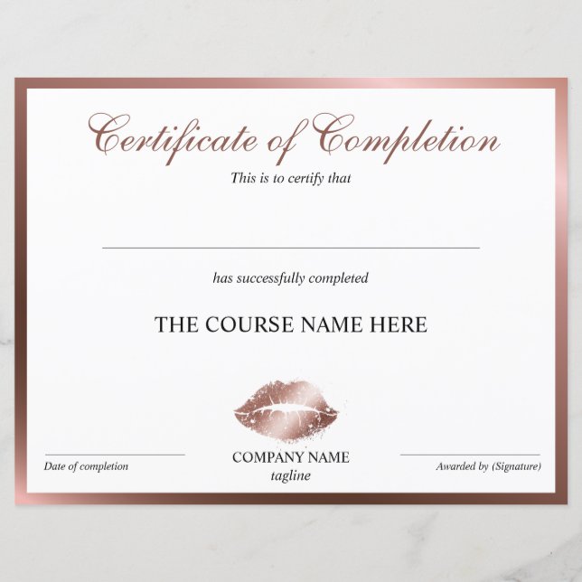 Lábios do curso de Prêmios de certificado de concl (Frente)