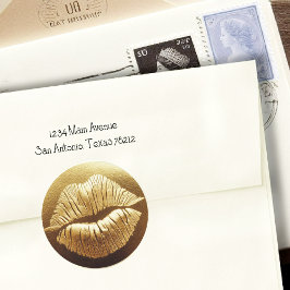 Lábios Dourados Lipstick Kiss SWAK Adesivo redondo