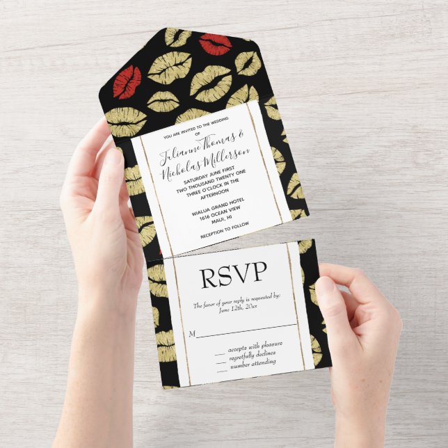 Lábios Dourados vermelhos beijam casamento chic ro (Aba destacável)