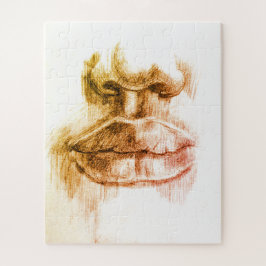 Lábios e Quebra-cabeça de desenho do lápis do nari