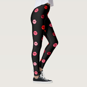 Lábios rosa-claro e vermelhos Leggings femininas