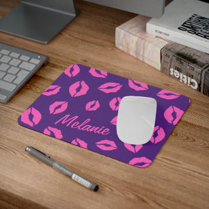 Lábios Rosa Personalizados no Mousepad Roxo