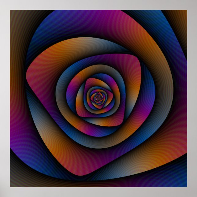 Labirinto Espiral poster em Laranja Azul e Rosa (Frente)