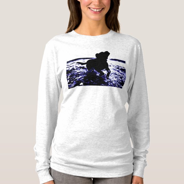 Laboratório longo do preto da camisa da luva das (Frente)