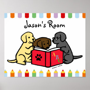 Labrador Puppies Lendo Poster