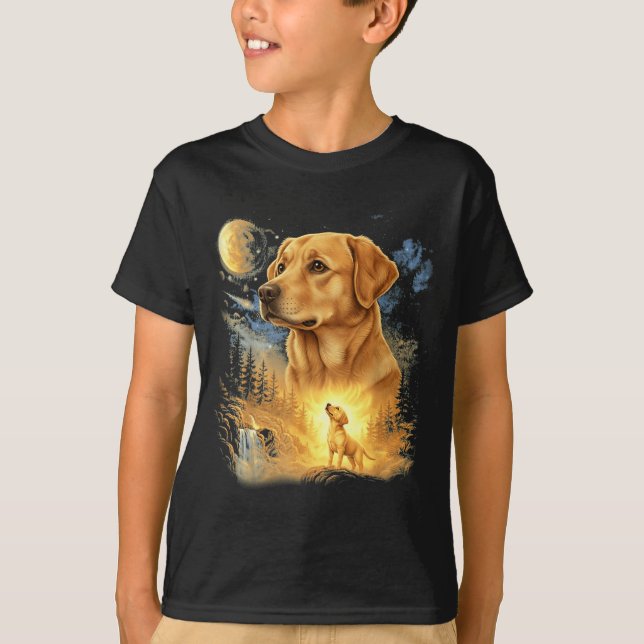 Labrador Retriever Uivando Para A Lua Camiseta Vin (Frente)