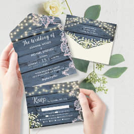 Lace Baby's Breath & String Lights Blue Wood Charm