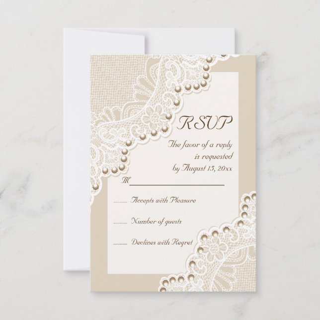 Lace branco elegante com réplica RSVP de casamento (Frente)