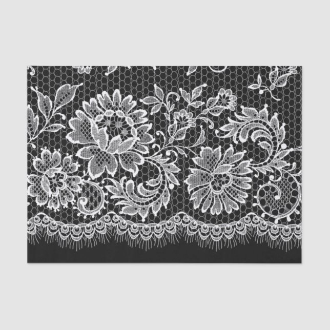 Lace branco em preto - Papel tecidular (Frente )