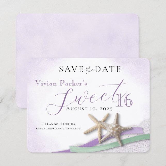 Lace de Estrela-do-Mar Sweet 16 Salve a Data (Frente/Verso)