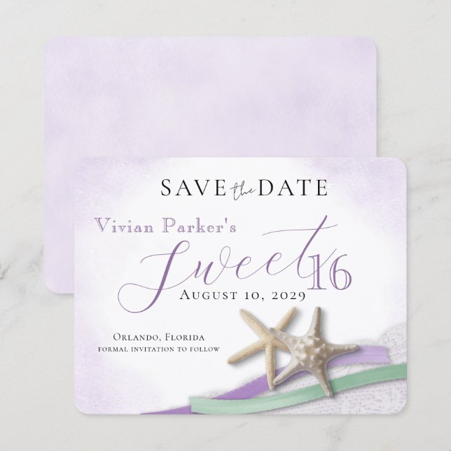 Lace de Estrela-do-Mar Sweet 16 Salve a Data (Frente/Verso)