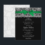 Lace de faixa verde do orçamento doce 16 convite<br><div class="desc">Vintage Orçamental Emerald Green Ribbon Lace Sweet 16 Convite</div>
