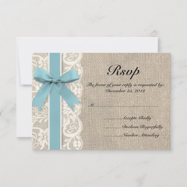 Lace de Faux branco e RSVP de Burlap - Glaciar (Frente)