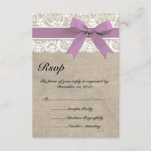 Lace e Burlap Look Olive RSVP Card Puro