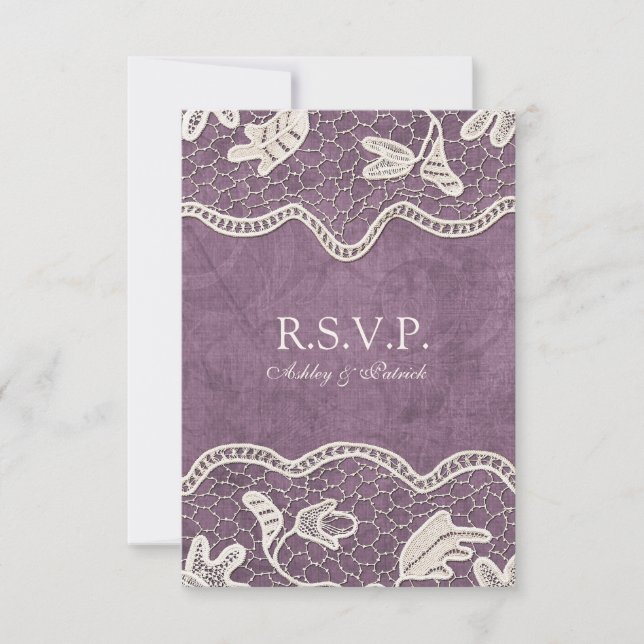 Lace Elegante em RSVP de Fundo Violeta (Frente)