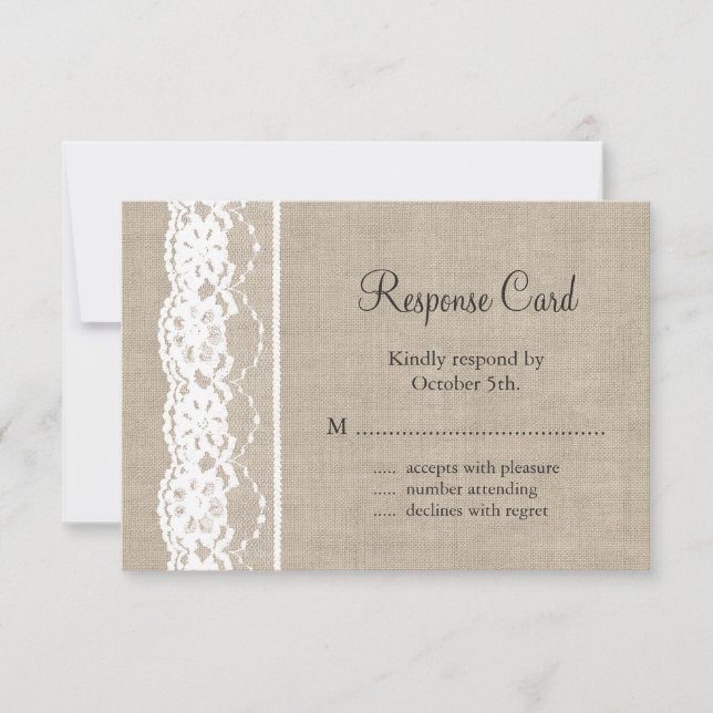 Lace em branco no RSVP de Burlap (Frente)