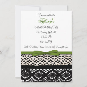 Lace green damask Doce Dezesseis convites de festa