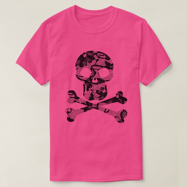 Lace Pattern Skull and Crossbones T-Shirt (Frente do Design)