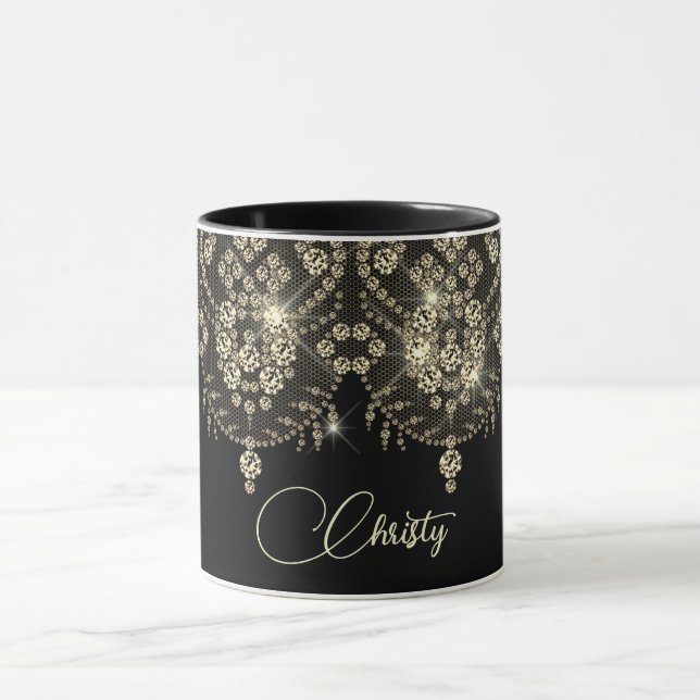 Lace preto e dourado, caneca esferográfica elegant (Centro)