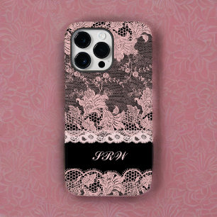 Lace rosa feminina a borrar a preto com iniciais