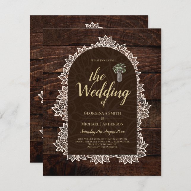 Lace Rustico de Orçamento MasonJar Gypsophila Casa (Frente/Verso)