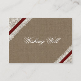 Lace vermelho FAUX e burlap que desejavam cartões 