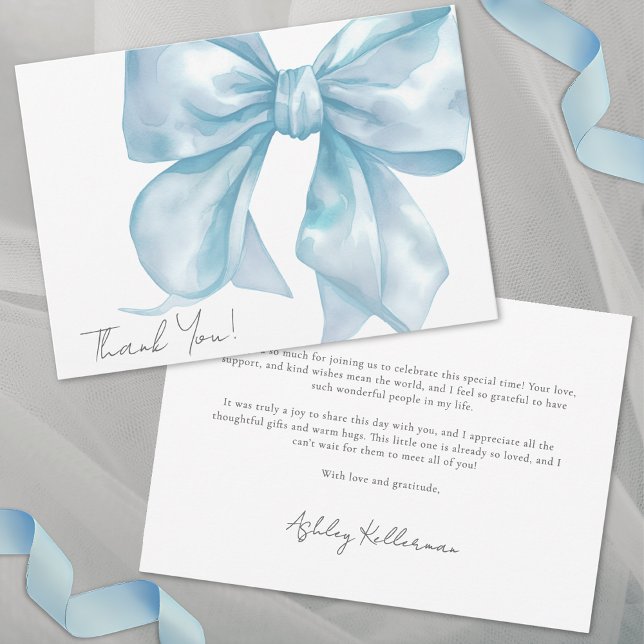 Laco Azul Elegante Personalizado de Agradecimento (Personalized Elegant Blue Bow Thank You)