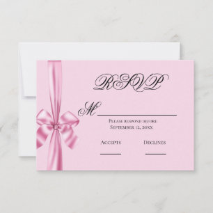 Laço De Cetim Rosa Simples RSVP De Casamento