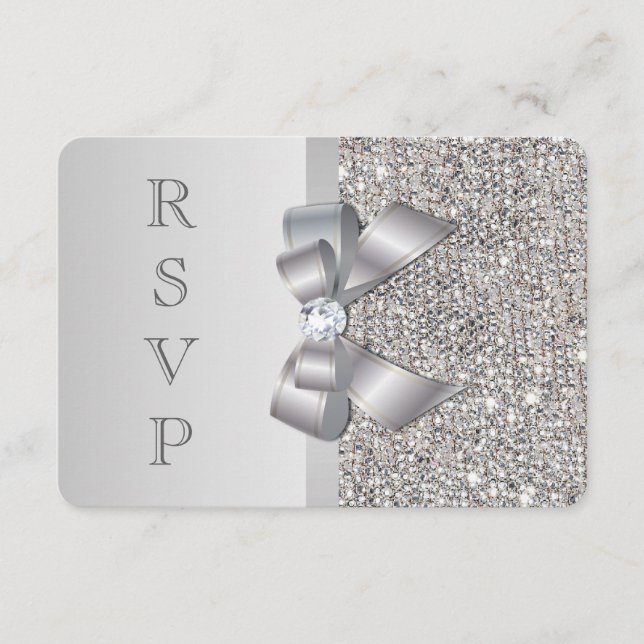 Laço de Sequins Prateado Falso para RSVP de Casame (Frente)