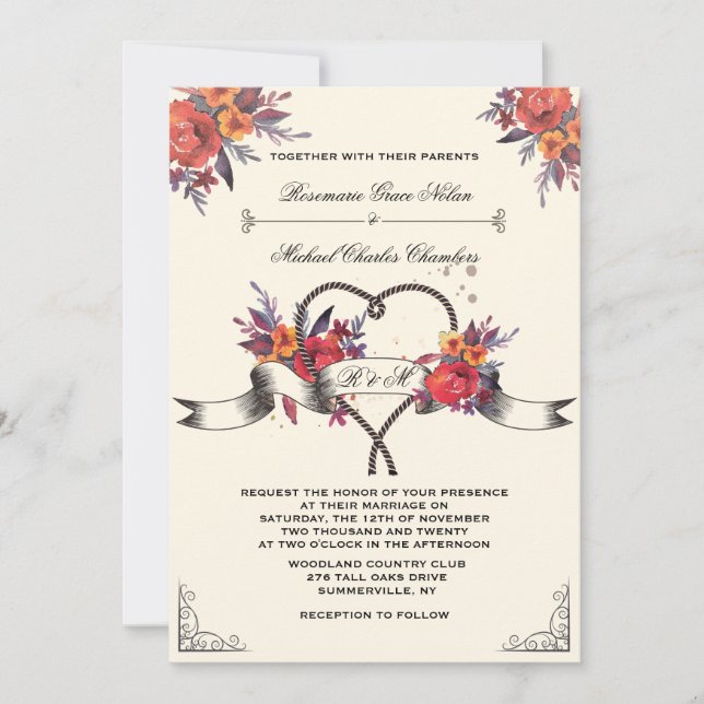 Laço Em Torno Do Meu Convite De Casamento Cardíaco (Frente)