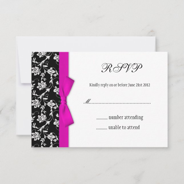 Laço Rosa Casamento Flor Preto e Branco RSVP (Frente)