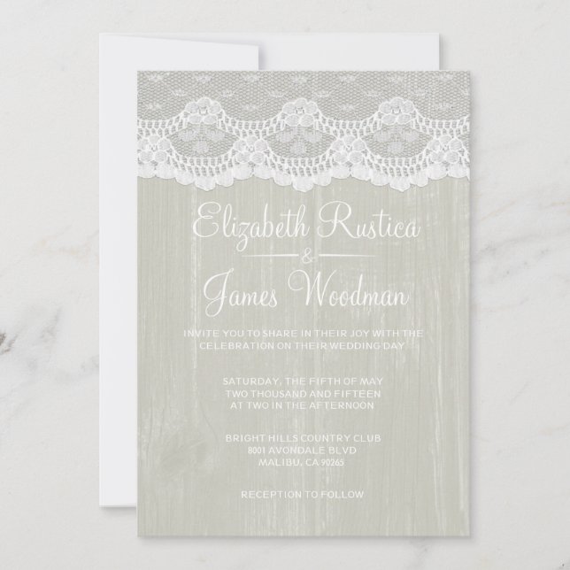 Laço rústico do marfim & convites de madeira do (Frente)