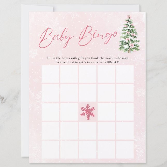 Laços Rosa de Natal Bebê Bingo Jogo de Chá de Bebê (Frente)