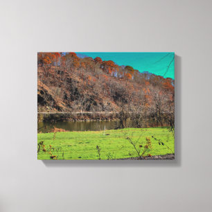 Lado da montanha, rio, e impressão das canvas da