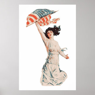 Lady 4 de julho, bandeira americana Poster