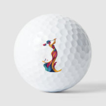 Lady Golf, Silhouette, bunt, perfekter Schwung