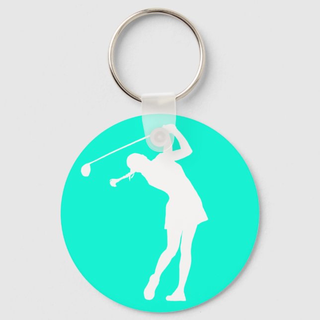 Lady Golfer Silhouette Chaveiro Turquoise (Frente)
