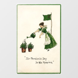 Lady Watering Shamrocks Janela Cling