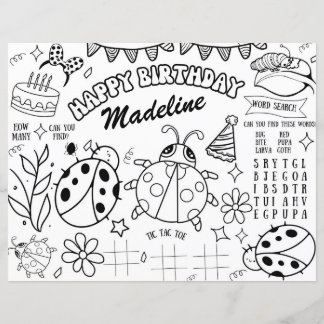 Ladybug Coloring Page Birthday Placemat Decor Kids