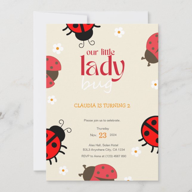 Ladybug Daisy Birthday Convite para Festa de Peque (Frente)